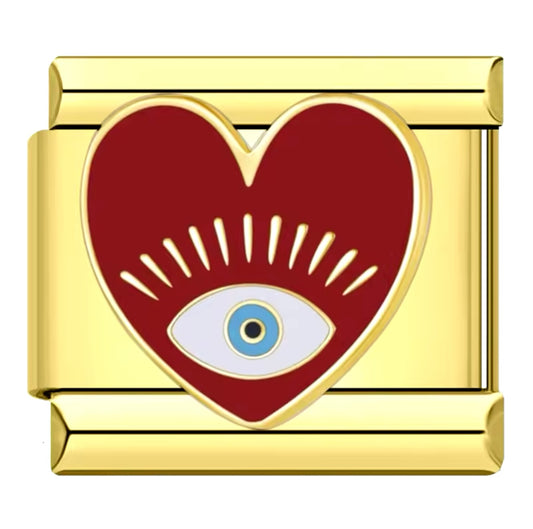 Gold Red Evil Eye Heart Charm