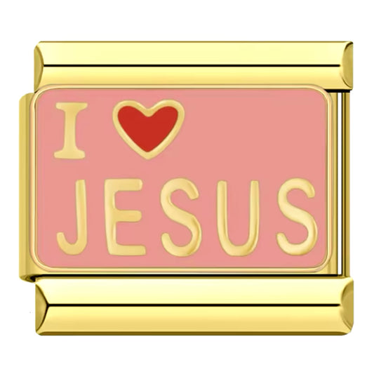 Gold Pink I <3 Jesus Charm